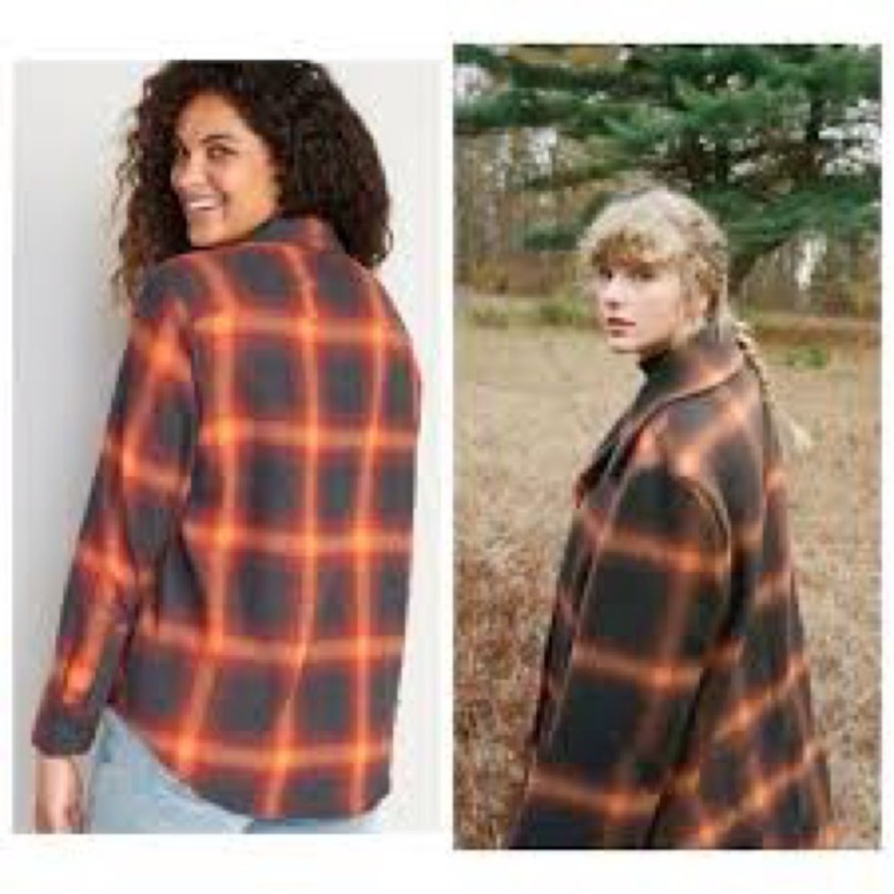 Old Navy Orange and Black Plaid Button-Down Shirt